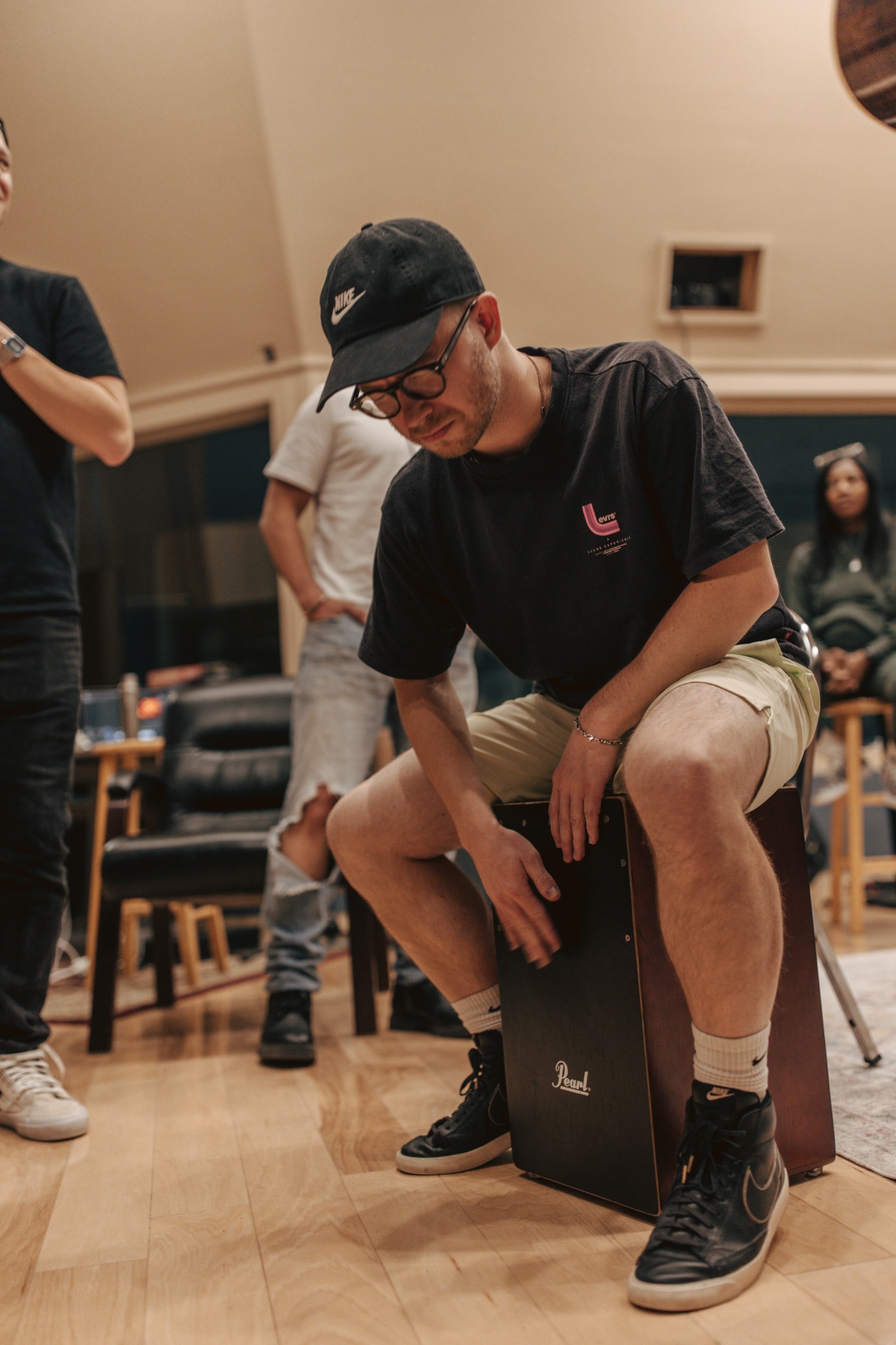 a musician working in the studio